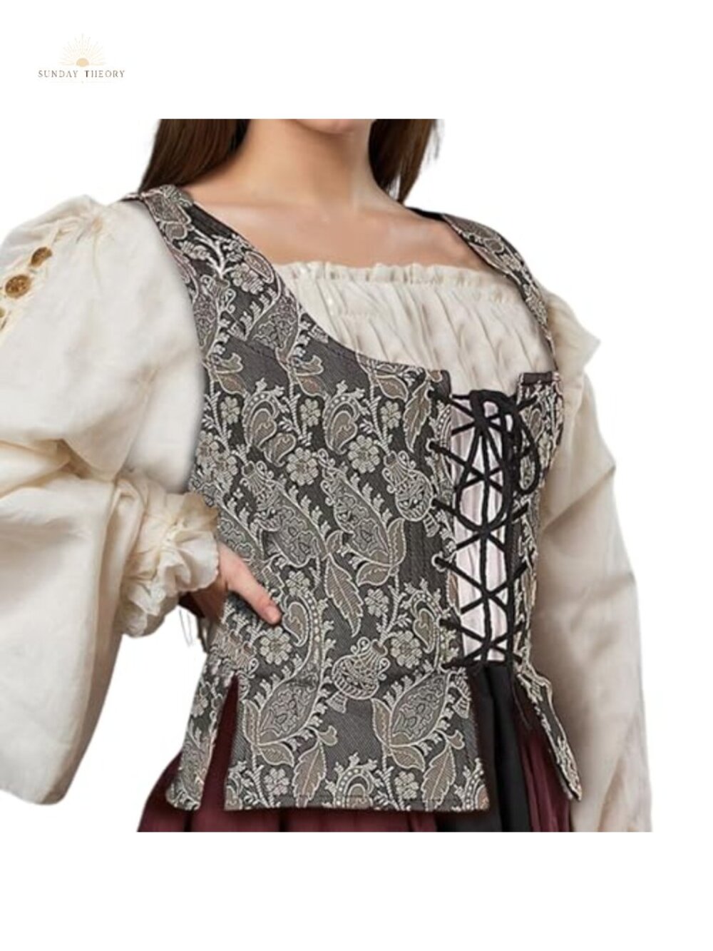 Reversible Renaissance Pirate Corset Bodice Costume Top Steel Boned Lace-Up Ren